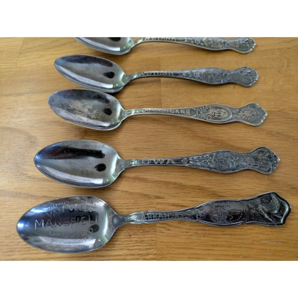 Set of 7 Wm Rogers Son Silver or Wallace Plate State Silver Spoon Collection